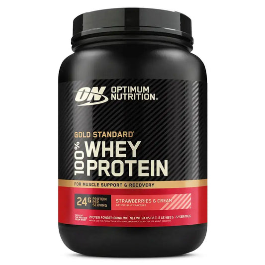 Proteína de suero 100% Gold Standard sabor fresas y crema, 24g de proteína por porción