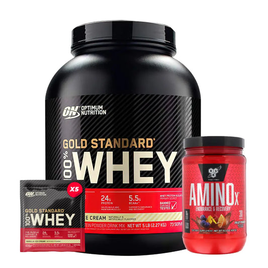 Gold Standard Whey 5 lb + Amino X 30 serv + Obsequios
