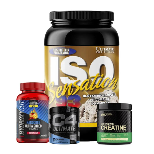 ISO Sensation 2 LB + Creatine Optimum 60 Serv + Hydroxycut 60 gomas + C4 Ultimate