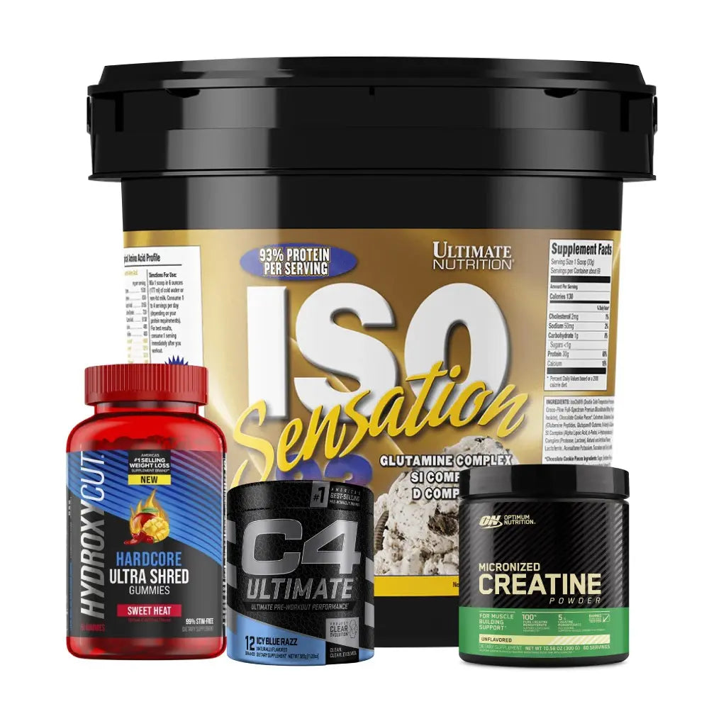 ISO Sensation 5 LB + Creatine Optimum 60 Serv + Hydroxycut 60 gomas + C4 Ultimate