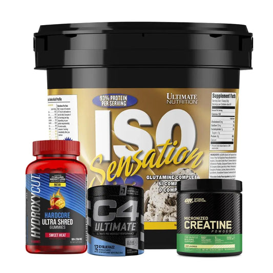 ISO Sensation 5 LB + Creatine Optimum 60 Serv + Hydroxycut 60 gomas + C4 Ultimate
