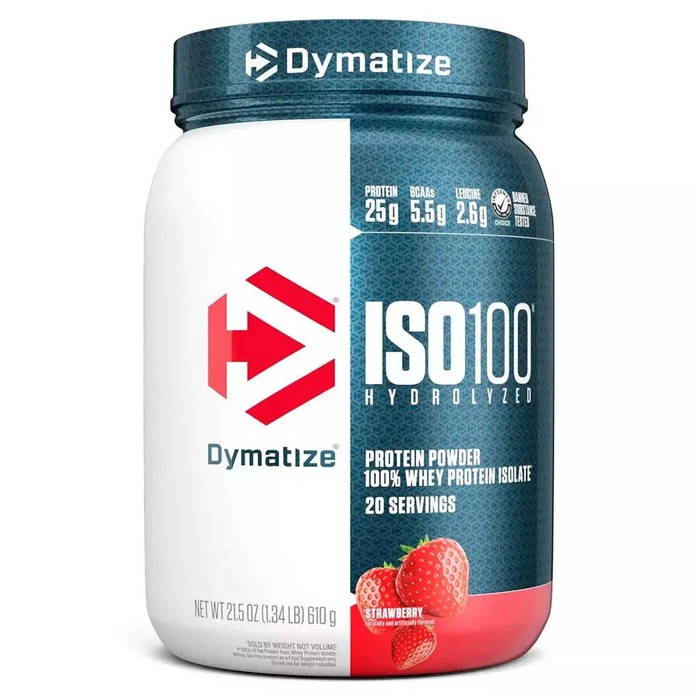 Polvo de proteína ISO100 sabor fresa, 100% aislado de suero, 25g de proteína por porción