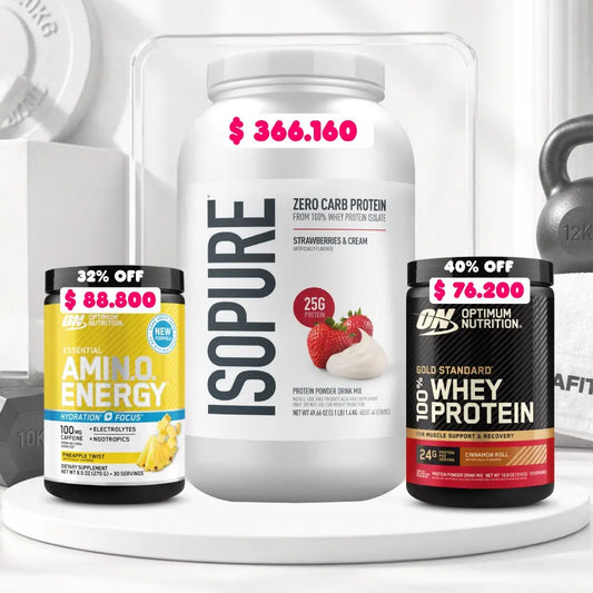 Isopure 3 LB + 1 und Amino Energy Hydration 30 Serv (40% OFF) + 1 und Gold Standard 10 Serv (40% OFF)