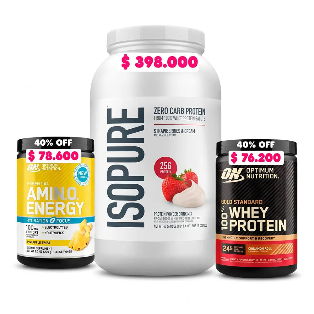 Isopure 3 LB + 1 und Amino Energy Hydration 30 Serv (40% OFF) + 1 und Gold Standard 10 Serv (40% OFF)