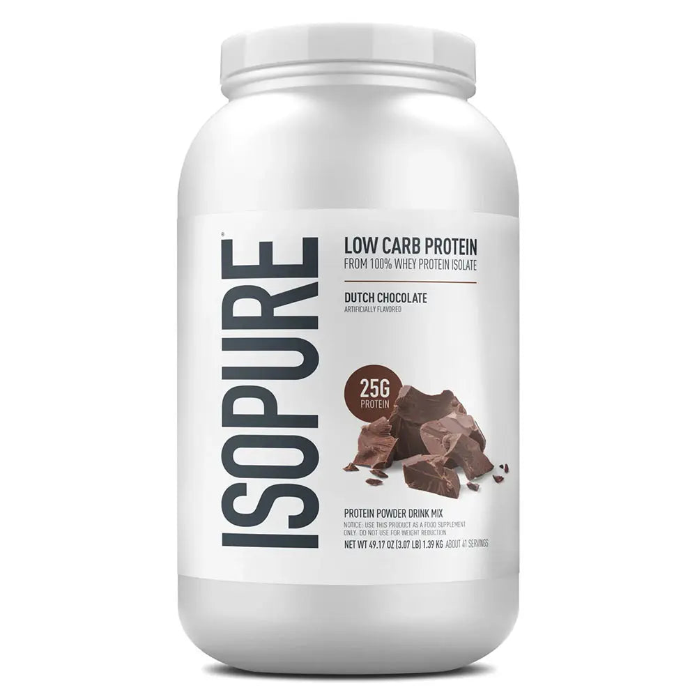 Isopure Low Carb Protein sabor chocolate holandés, 25g de proteína por porción, suplemento deportivo