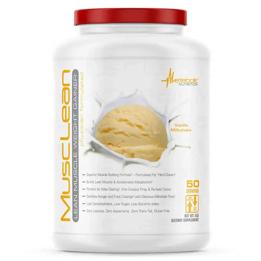 Suplemento MuscLean para ganar masa muscular, sabor vainilla, bajo en carbohidratos y azúcar, 50 porciones