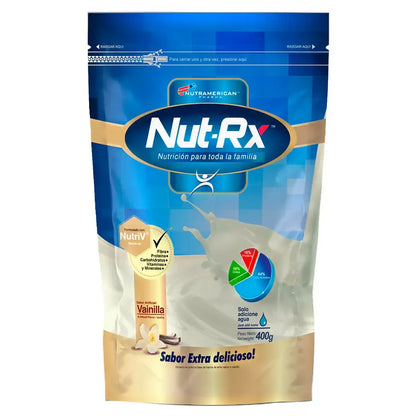Suplemento Nut-Rx sabor vainilla, 400g, con proteína, fibra y vitaminas para nutrición familiar