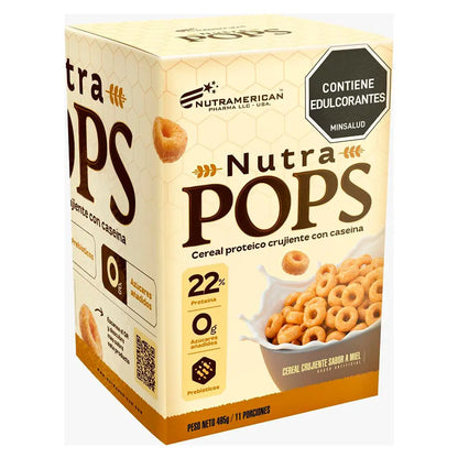 Cereal proteico Nutra Pops con caseína, 22% proteína, sin azúcares añadidos, sabor miel