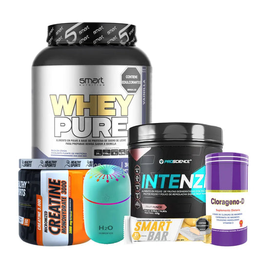 Whey Pure 2 lb + Creatine Healthy 150 gr + Intenze 14 serv + Clorágeno 90 caps + Obsequios - Zona FIT