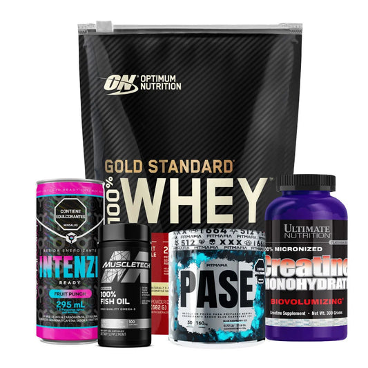 Gold Standard 22 serv + Pase 30 serv + Creatine Ultimate 300 gr + Omega 3 100 caps + Intenze Lata - Zona FIT