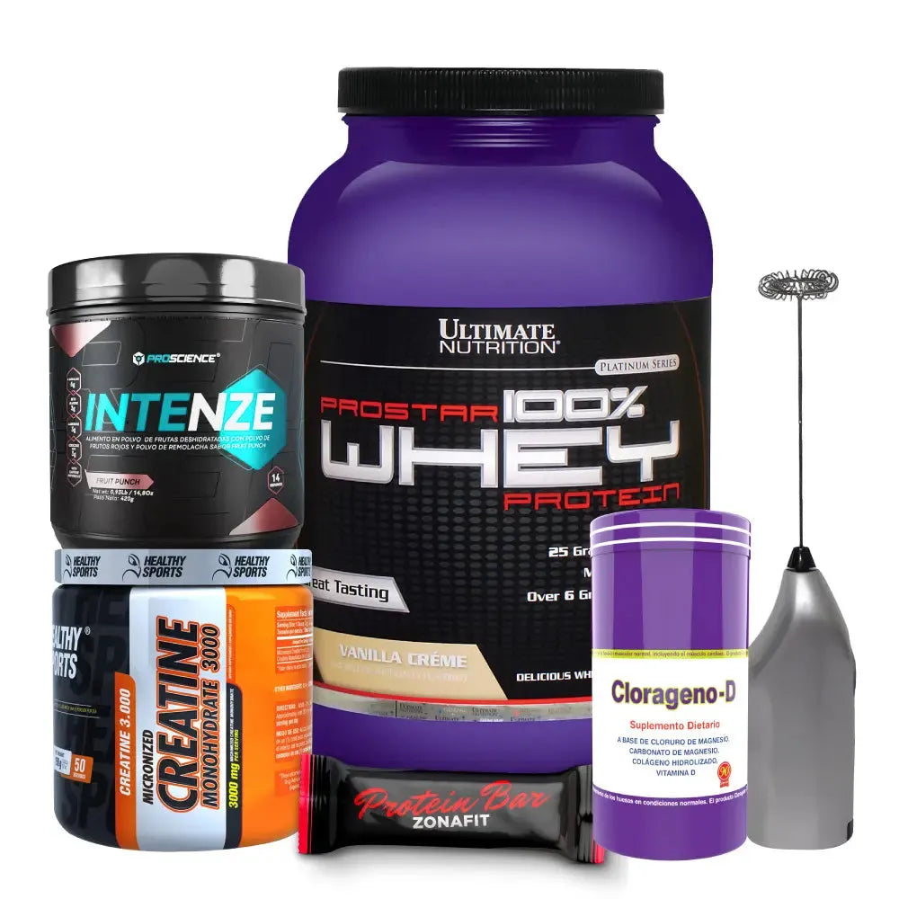 Prostar 2 lb + Creatine Healthy 150 gr + Intenze 14 serv + Clorágeno 90 caps + Obsequios - Zona FIT