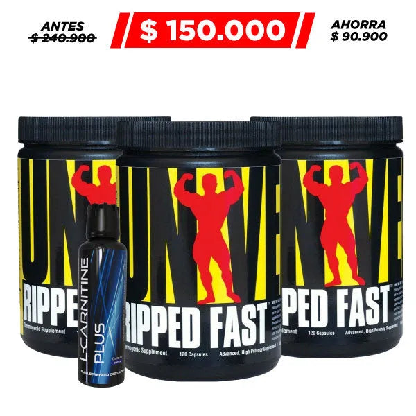 3 Unid. Ripped Fast 120 Caps + L-Carnitine Plus 500 ml - Zona FIT