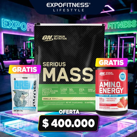 Serious Mass 12 LB + Amino Energy Hydration 30 Serv + Creatina Vexus 150 g