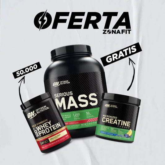 Serious Mass 12 LB + Gold Standard 10 Serv + Creatine Optimum 60 Serv (gratis)