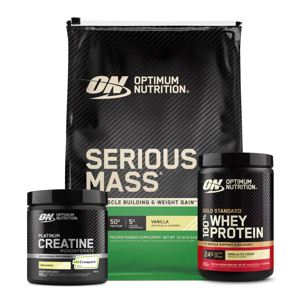 Serious Mass 12 LB + Gold Standard 10 Serv + Platinum Creatine Optimum 60 Serv (gratis)