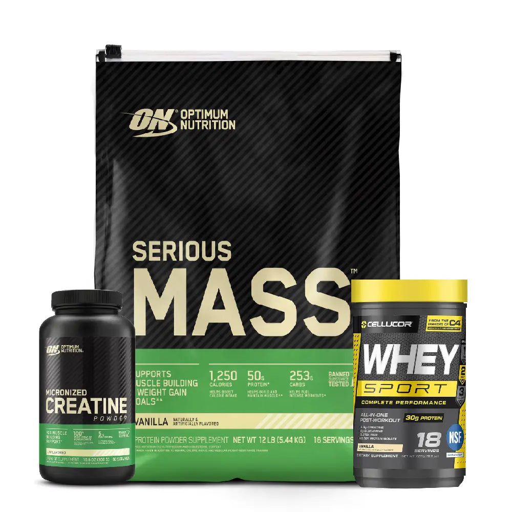 Serious Mass 12 LB + Whey Sport 18 Serv + Creatine Optimum 60 Serv