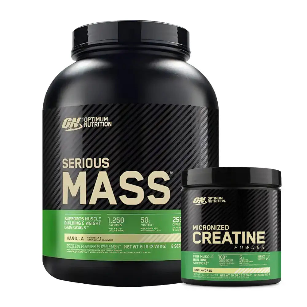 Suplementos para ganar masa muscular: Serious Mass y creatina micronizada de Optimum Nutrition