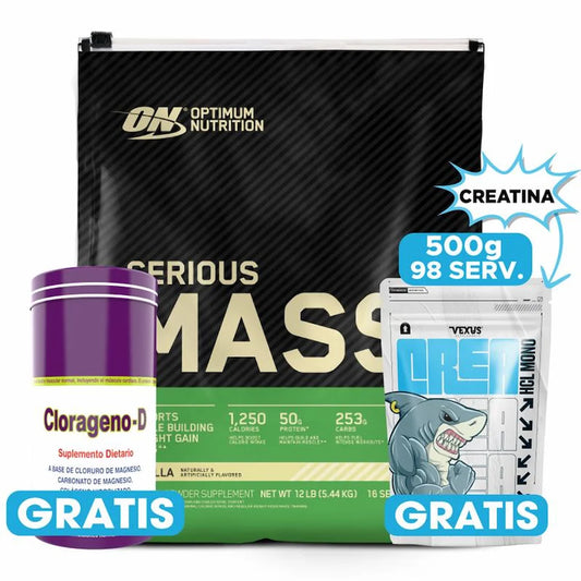 Serious Mass 12 LB + Creatine Vexus 500 g + Clorágeno-D