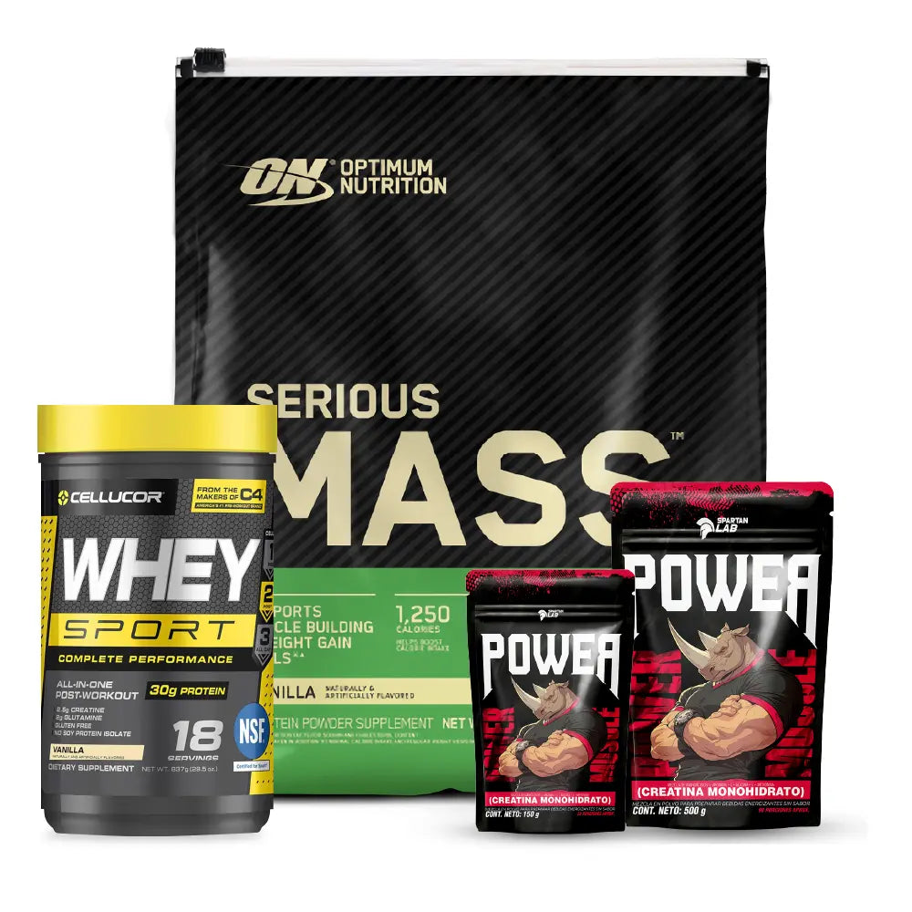 Serious Mass 12 LB + Whey Sport 18 Serv + Creatina Power 500 g y 150 g