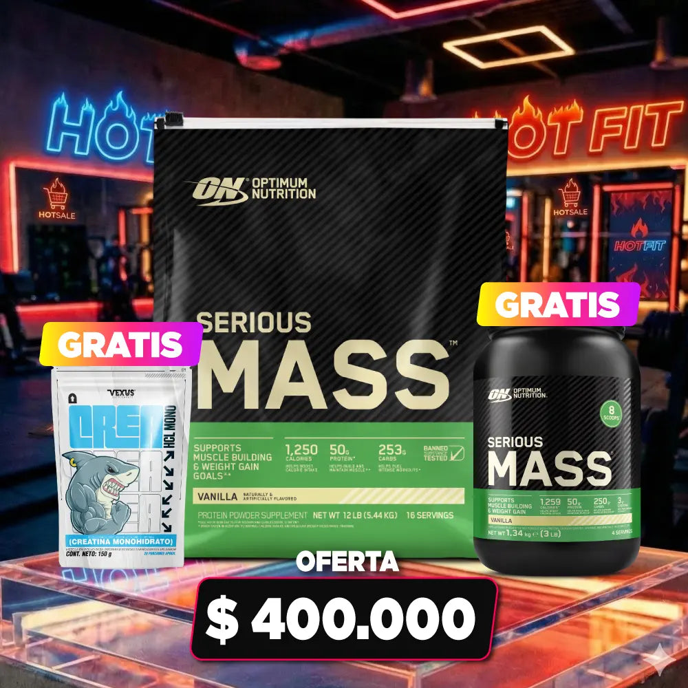 Oferta de Serious Mass y creatina gratis en tienda de suplementos