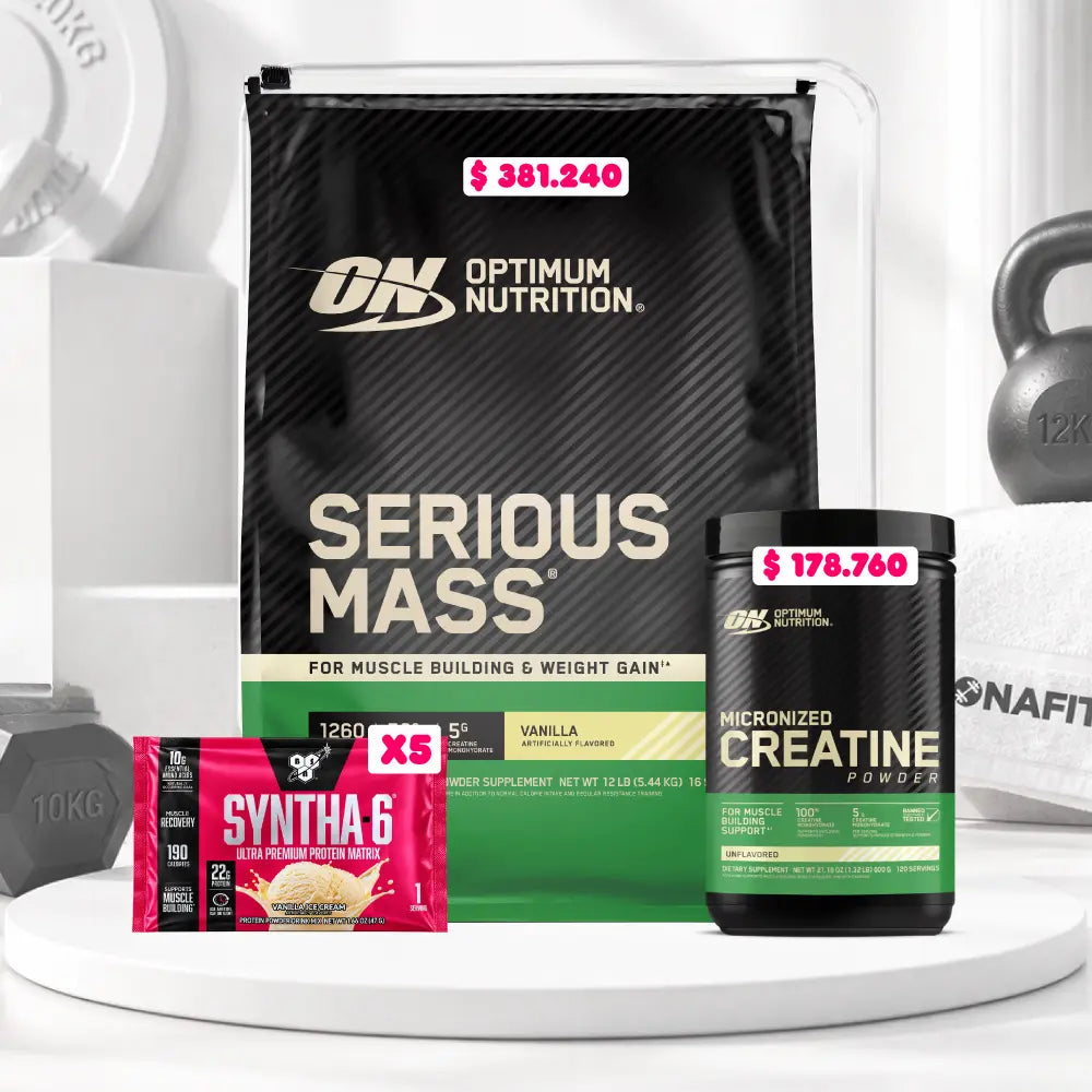 Serious Mass 12 lb + Creatine Optimum 120 Serv + Obsequios