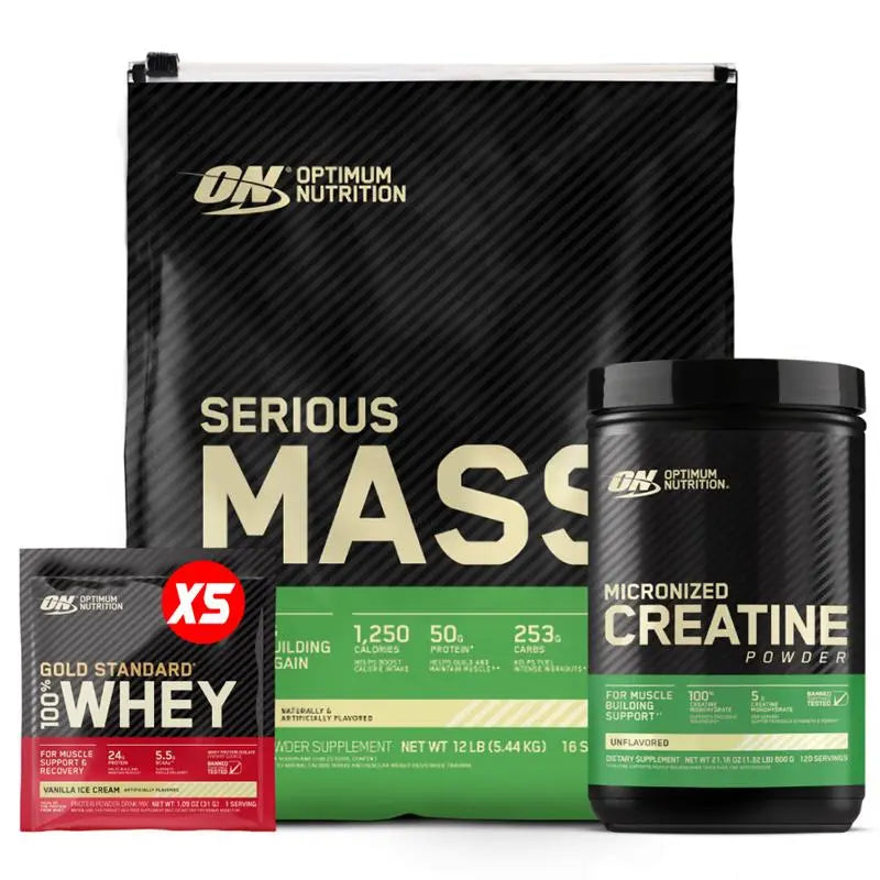Serious Mass 12 lb + Creatine Optimum 120 Serv + Obsequios