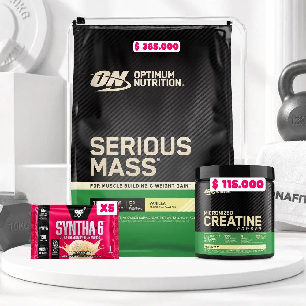 Serious Mass 12 lb + Creatine Optimum 60 Serv + Obsequios