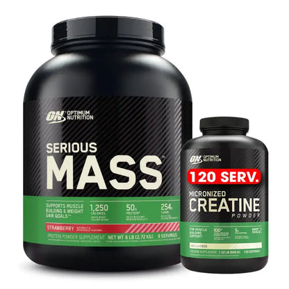 Suplementos para ganar masa muscular: Serious Mass y creatina micronizada de Optimum Nutrition