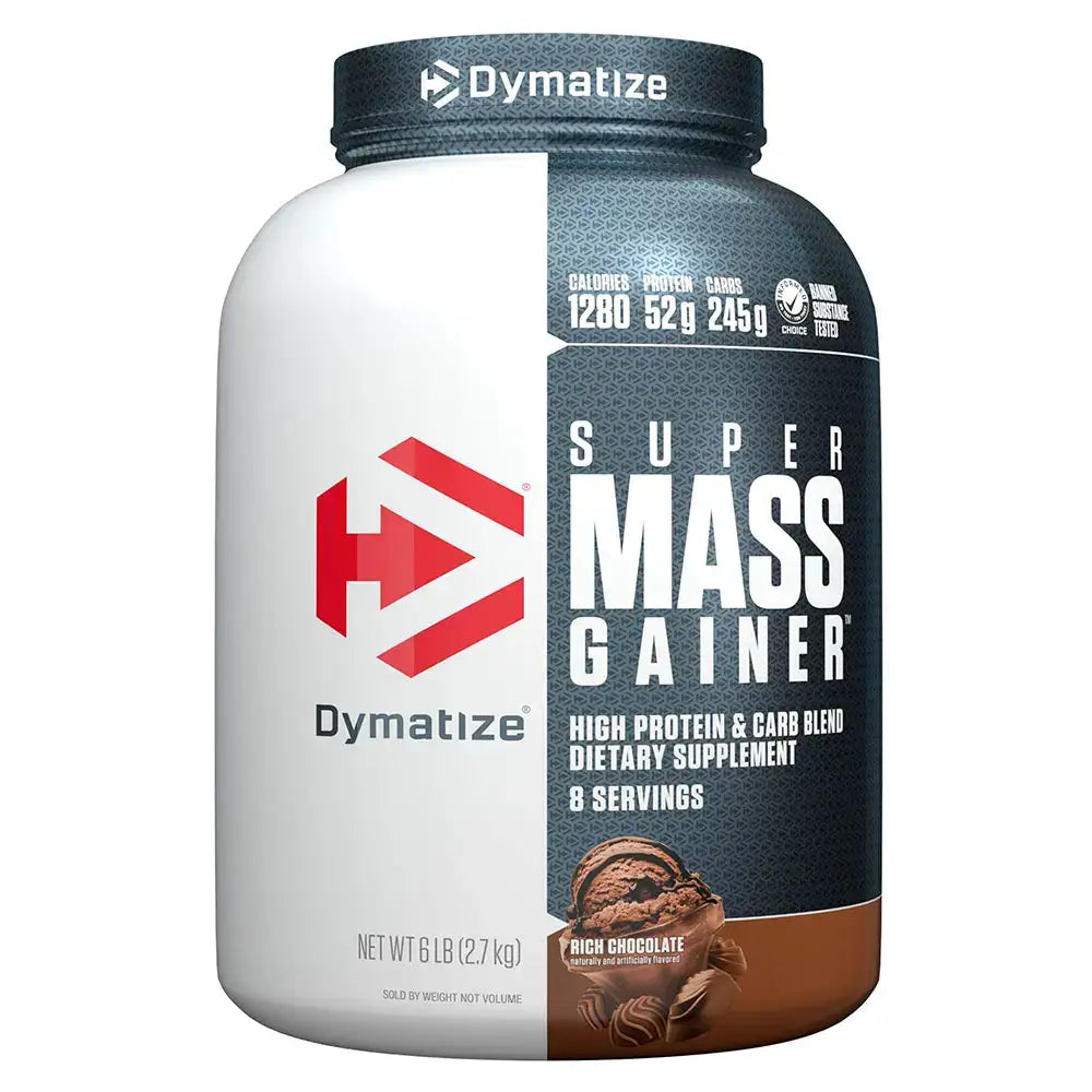 Suplemento Super Mass Gainer de Dymatize, proteína y carbohidratos para ganar masa muscular, sabor chocolate
