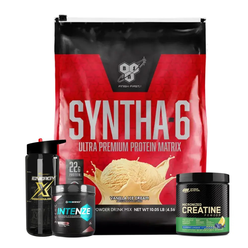 Syntha-6 proteína, creatina micronizada y preentreno Intenze para fitness y entrenamiento en gym