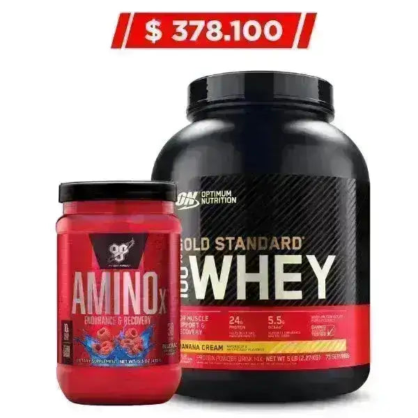 Gold Standard 100% Whey 5 lb + Amino X 30 serv - Zona FIT