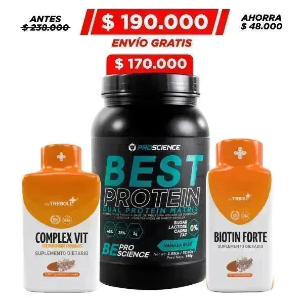 Best Protein 2 lb + Multivitamínico 100 caps + Biotin 50 caps - Zona FIT