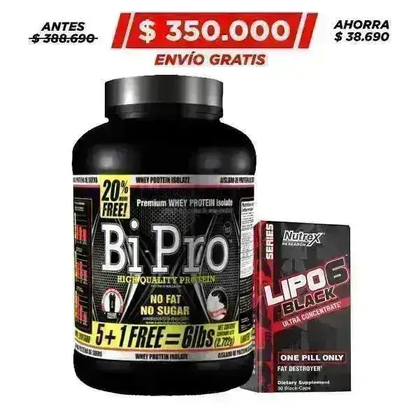 BiPro · 6 lb + Lipo 6 Black UC 30 caps - Zona FIT