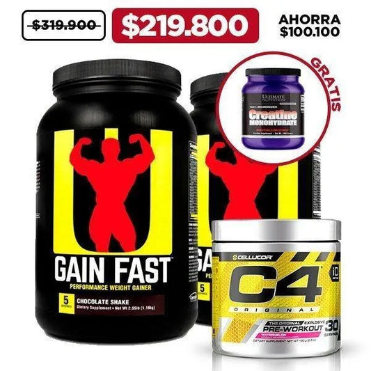 2 Uni Gain Fast 2.5 lb + C4 30 serv + Creatine 1000 grs - Zona FIT