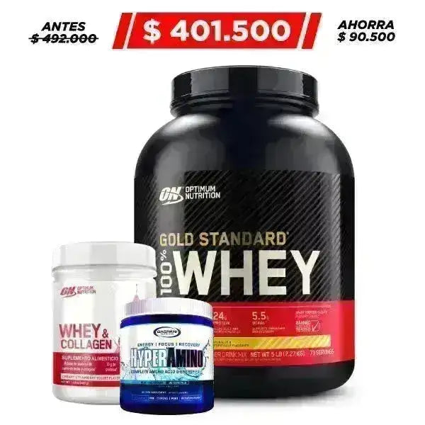 Gold Standard 5 lb + Whey & Collagen 465 gr + HyperAmino 300 gr - Zona FIT
