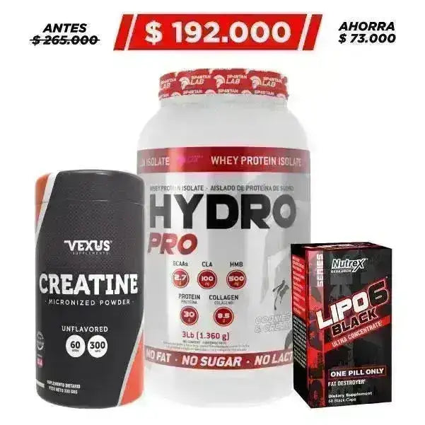 Hydro Pro 3 lb + Creatine 300 gr + Lipo 6 Black UC 60 Caps - Zona FIT