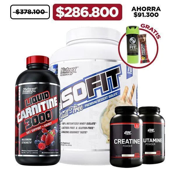 ISOFIT 5 lb + Creatine 300 gr + Glutamine 300 gr + L-Carnitine + Obsequios - Zona FIT