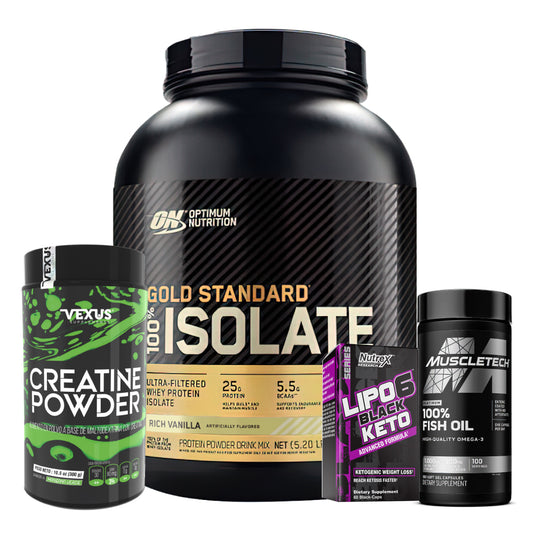 Gold Standard 100% Isolate 5 lb + Creatine Vexus 300 gr + Lipo 6 Keto 60 caps - Zona FIT