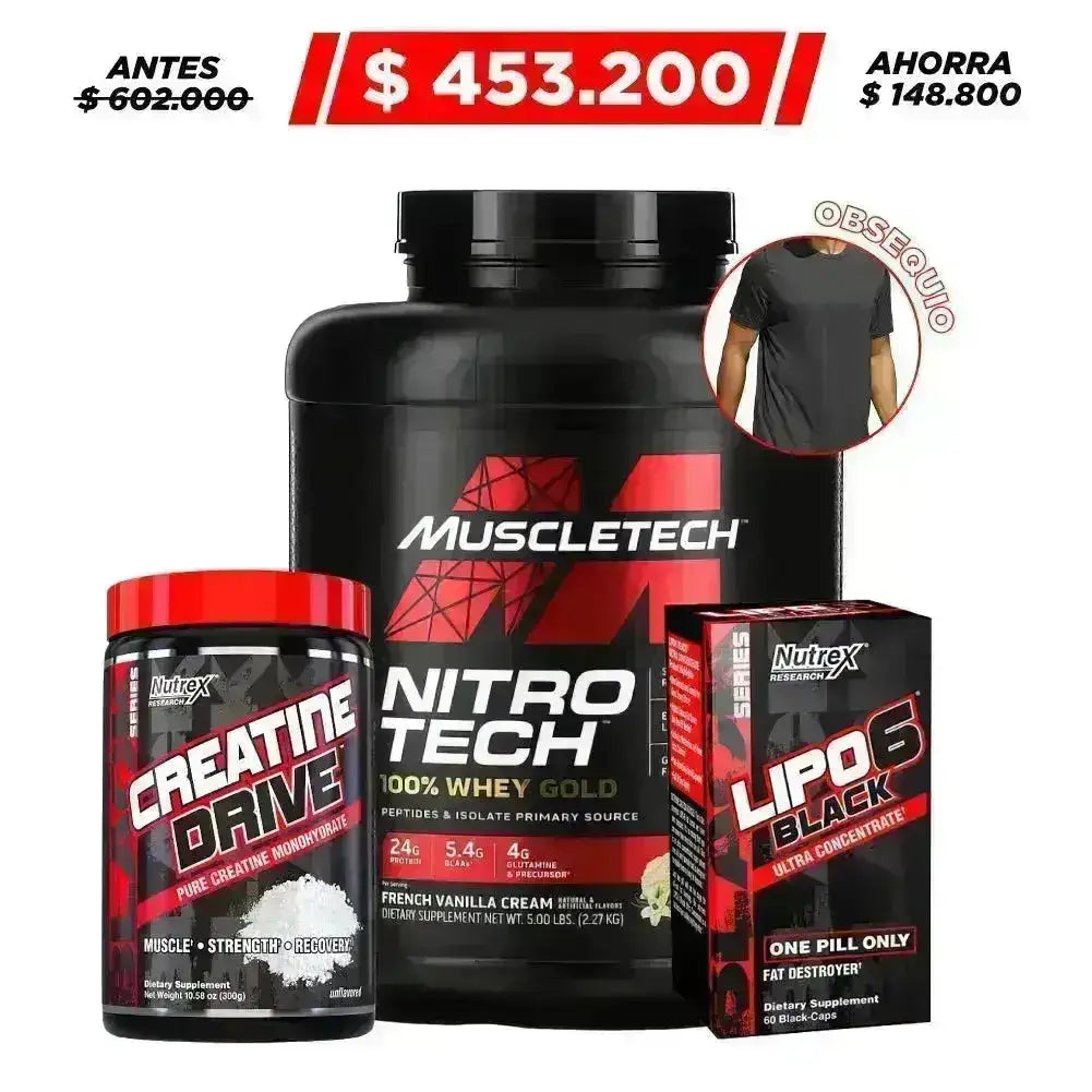 Nitrotech Whey Gold 5 lb + Creatine Drive 300 gr + Lipo 6 Black UC 60 caps - Zona FIT
