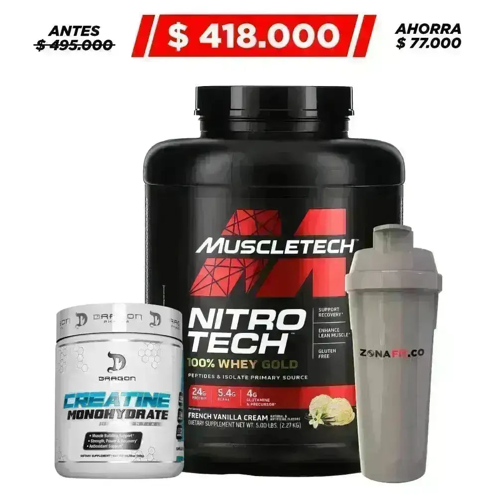 Nitrotech Whey Gold 5 lb + Creatine Monohydrate 300 gr + Obsequio - Zona FIT