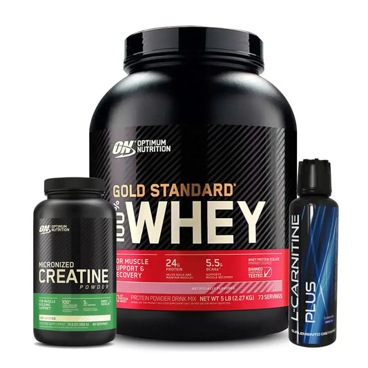 Gold Standard Whey 5 lb + L-Carnitine Plus + Creatine Optimum 60 Serv + Obsequios