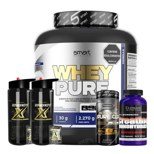 Whey Pure 5 lb + Creatine Ultimate 300 gr + 2 unid Energy X + CLA 100 caps - Zona FIT