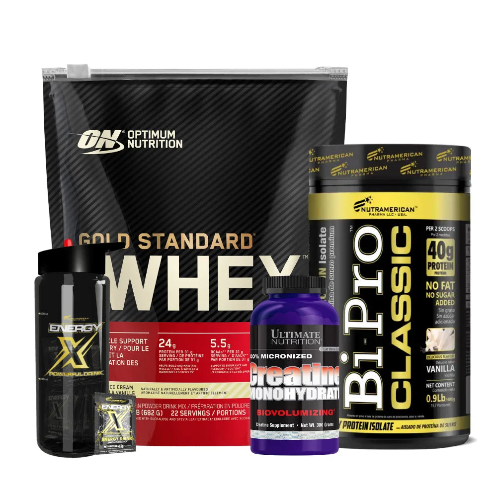 Gold Standard 22 serv + BiPro 1 lb + Creatine Ultimate 300 gr + Energy X - Zona FIT