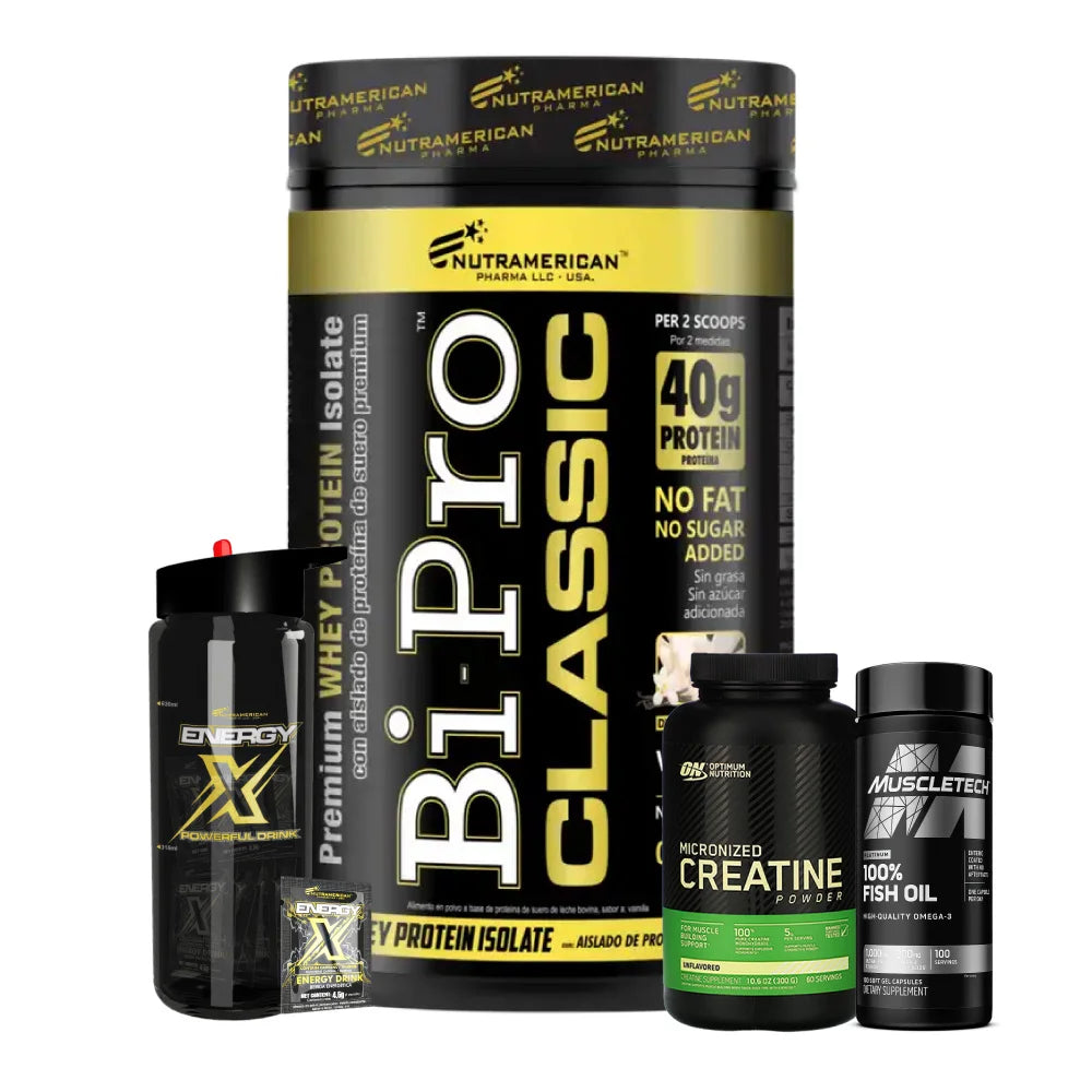 BiPro Classic 1 lb + Creatine Optimum 300 gr + Energy X + Omega 3 100 caps - Zona FIT