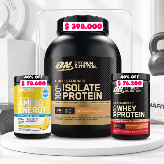 1 und Isolate 3 LB + 1 und Amino Energy Hydration 30 Serv (40% OFF) + 1 und Gold Standard 10 Serv (40% OFF)