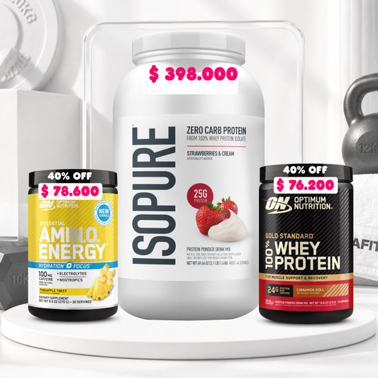Isopure 3 LB + 1 und Amino Energy Hydration 30 Serv (40% OFF) + 1 und Gold Standard 10 Serv (40% OFF)