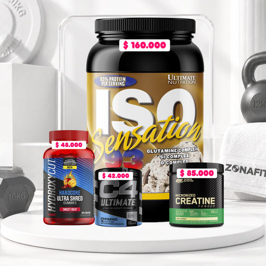 ISO Sensation 2 LB + Creatine Optimum 60 Serv + Hydroxycut 60 gomas + C4 Ultimate