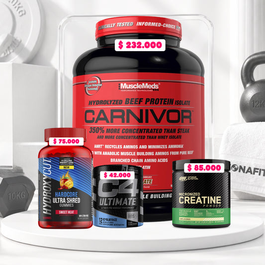 Carnivor 4 LB + Creatine Optimum 60 Serv + Hydroxycut 60 gomas + C4 Ultimate 12 Serv
