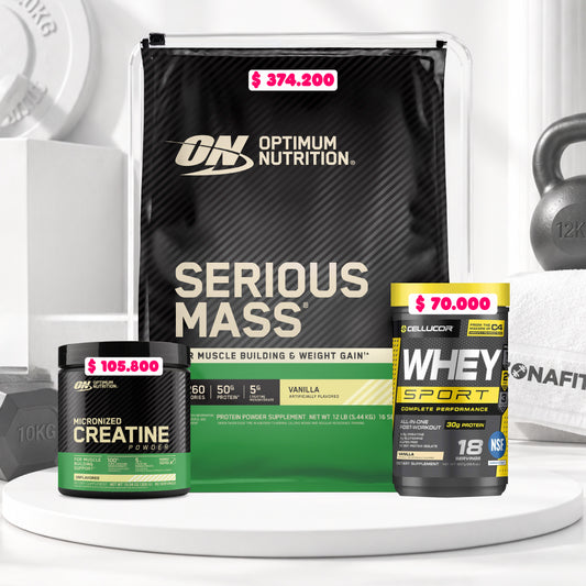 Serious Mass 12 LB + Whey Sport 18 Serv + Creatine Optimum 60 Serv