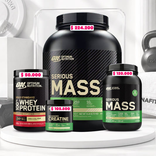 Serious Mass 3 LB y 6 LB + Gold Standard 10 Serv + Creatine Optimum 60 Serv